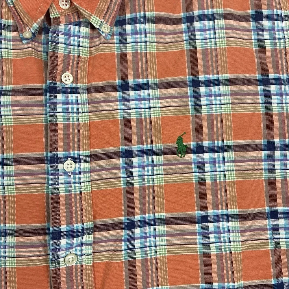 Ralph Lauren Classic Fit Shirt Mens XL Orange Plaid Button Down Pony Logo Cotton